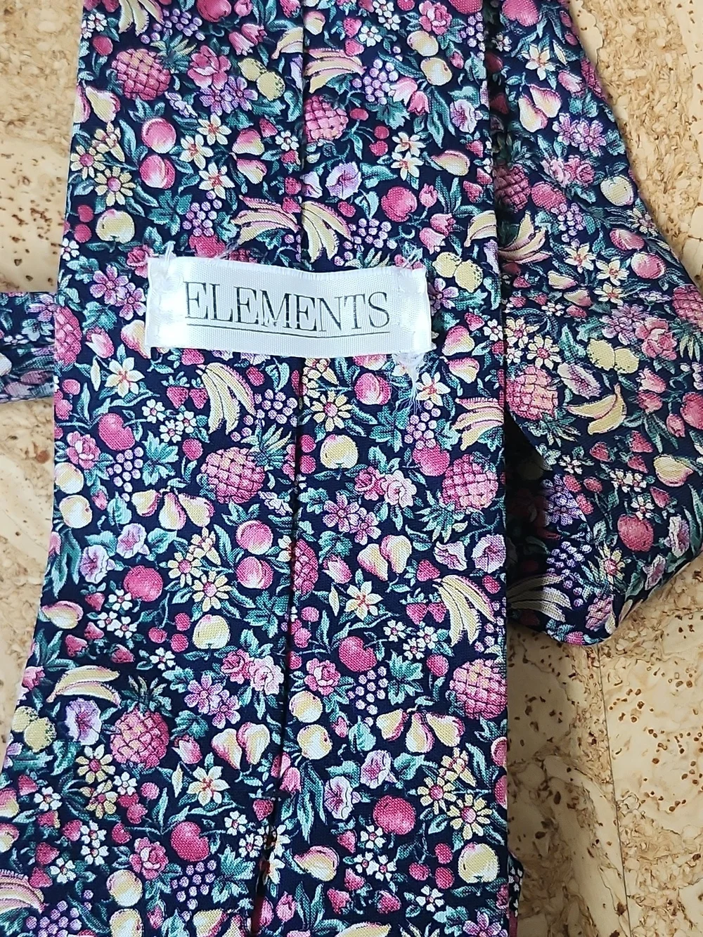 Men's Navy Floral Tie with Pink and Cream Accents
